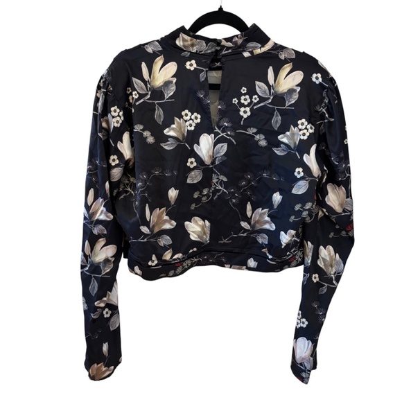 GUESS Black Floral Long Sleeve Mock Neck Top XL - Picture 4 of 13